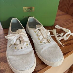 Kate Spade, Keds Sparkling White Sneakers with Ribbon Laces